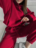 Solid Color Sport Sweatshirt Two Piece Pants Set YMZY-1052