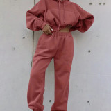 Hooded Sweatshirt Coat Pants Solid 2 Piece Set YMZY-1939