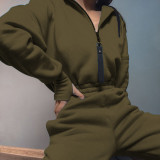 Solid Color Sport Zipper Hooded Two Piece Pants Set YMZY-11203