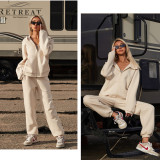 Solid Color Hooded Sweatshirt Sport 2 Piece Set YMZY-21164