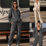 Solid Color Hooded Sweatshirt Sport 2 Piece Set YMZY-21164