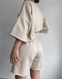 Solid Color Half Sleeve Loose Two Piece Shorts Set YMZY-11829