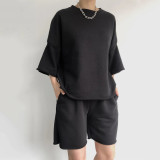 Solid Color Half Sleeve Loose Two Piece Shorts Set YMZY-11829
