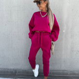 Solid Color Hooded Long Sleeve Pants 2 Piece Set YMZY-9837