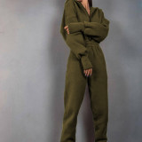 Solid Color Sport Zipper Hooded Two Piece Pants Set YMZY-11203