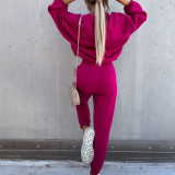 Solid Color Hooded Long Sleeve Pants 2 Piece Set YMZY-9837