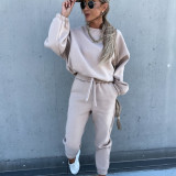 Solid Color Hooded Long Sleeve Pants 2 Piece Set YMZY-9837