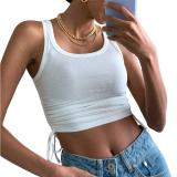 Sleeveless O Neck Drawstring T Shirt YMZY-11504