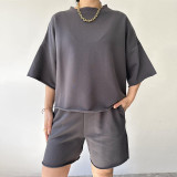 Solid Color Half Sleeve Loose Two Piece Shorts Set YMZY-11829