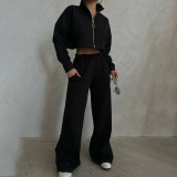 Zipper Long Sleeve Sweatshirt Two Piece Pants Set YMZY-1045