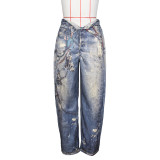 Fashion Print Loose Wide Leg Jeans ZSD-0709