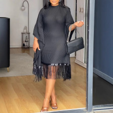 Plus Size Sequin Tassel Bat Sleeve Midi Dress NY-3300