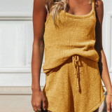 Solid Color Sling Sweater Two Piece Shorts Set YMZY-1025