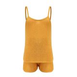 Solid Color Sling Sweater Two Piece Shorts Set YMZY-1025