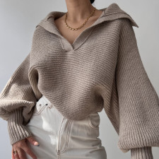 Fashion Long Sleeve Knits Lapel Sweater YMZY-21138
