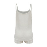 Solid Color Sling Sweater Two Piece Shorts Set YMZY-1025