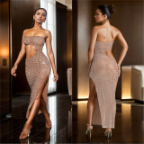 Hot Drill Wrap Chest Split Maxi Dress BY-7057