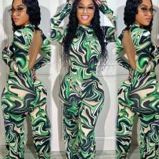 Fashion Print Backless Wide Leg Jumpsuit GDIM-2432