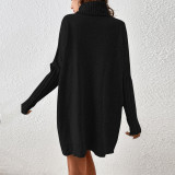 High Neck Long Sleeve Loose Sweater Mini Dress GDAM-7180