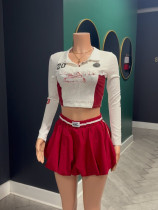 Lapel Lace T Shirt And Solid Color Skirts Suit YUEM-390403