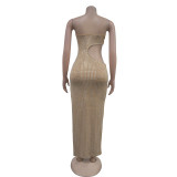 Hot Drill Wrap Chest Split Maxi Dress BY-7057