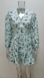 Plus Size Print V Neck Lace Mini Dress GHHE-8536