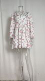 Plus Size Print V Neck Lace Mini Dress GHHE-8536