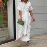 Plus Size Short Sleeve Single Breasted Shirt Dress GHHE-22037-8651