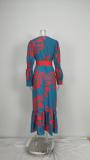 Plus Size V Neck Long Sleeve Tie Up Maxi Dress GHHE-28748