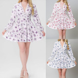 Plus Size Print V Neck Lace Mini Dress GHHE-8536