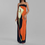 Plus Size Sexy Print Wrap Chest Backless Maxi Dress GHHE-28178