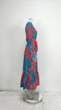 Plus Size V Neck Long Sleeve Tie Up Maxi Dress GHHE-28748