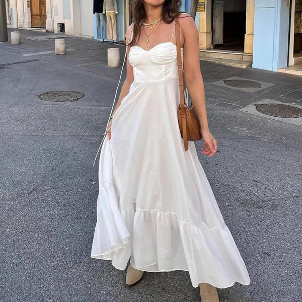 Plus Size Solid Color Sling Big Swing Maxi Dress GHHE-28341