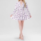 Plus Size Print V Neck Lace Mini Dress GHHE-8536