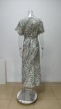 Plus Size Print V Neck Bodycon Dress GHHE-28206