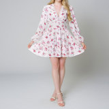 Plus Size Print V Neck Lace Mini Dress GHHE-8536