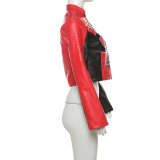 Zipper Contrast Color Embroidery Short Jacket XEF-56529