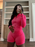 Solid Color Long Sleeve Tight Two Piece Shorts Set CH-24068