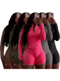 Solid Color Long Sleeve Tight Two Piece Shorts Set CH-24068