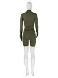 Solid Color Long Sleeve Tight Two Piece Shorts Set CH-24068