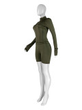 Solid Color Long Sleeve Tight Two Piece Shorts Set CH-24068