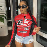 Zipper Contrast Color Embroidery Short Jacket XEF-56529