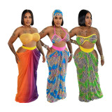 Beach style Wrap Chest Long Skirt Print Set YF-10730