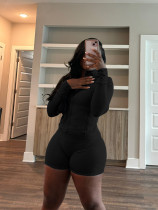 Solid Color Long Sleeve Tight Two Piece Shorts Set CH-24068