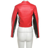 Zipper Contrast Color Embroidery Short Jacket XEF-56529