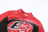 Zipper Contrast Color Embroidery Short Jacket XEF-56529
