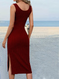 Sleeveless Slim Solid Split Midi Dress GYSQ-KDEC1250