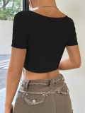 Twisted Pleated Deep V Crop Top GYSQ-CCEA2910