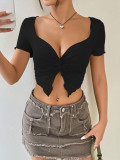 Twisted Pleated Deep V Crop Top GYSQ-CCEA2910