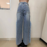Patchwork Raw Edge Straight Leg Jean LSD-2324